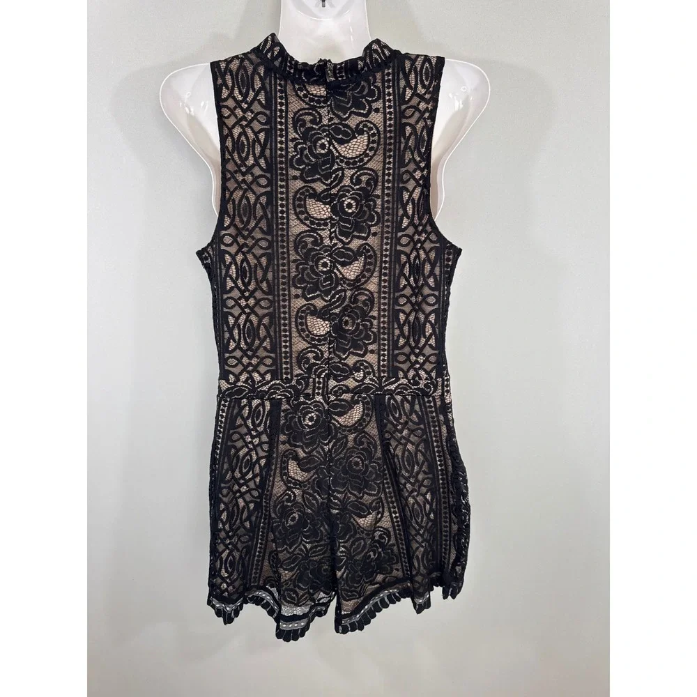 Love Fire Black Floral Lace Mock Neck Romper Womens Medium NWT Whimsical Elegant